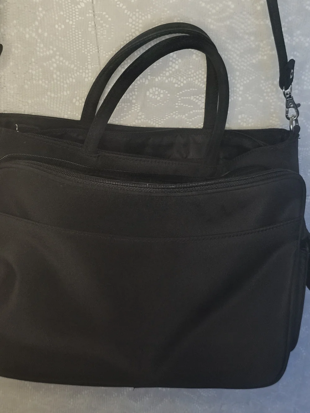 ​Multi-Pocket Black Nylon Organizer Briefcase Messenger Crossbody Bag